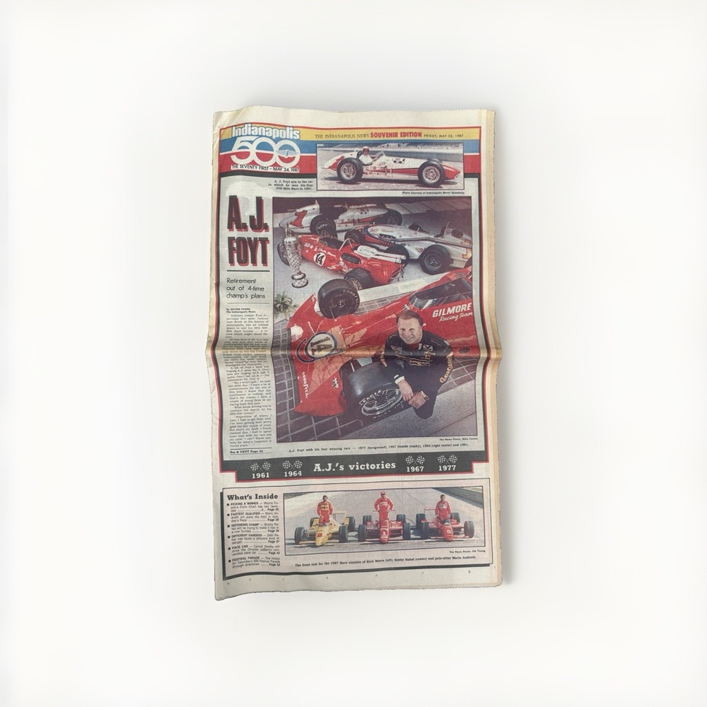 Indianapolis 500 1987 Souvenir Edition Indianapolis News A.J. Foyt Cover